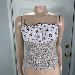 Vintage Y2K 90s Anchor Blue Women's Top Medium Cotton Floral Baby Cottage D4-11